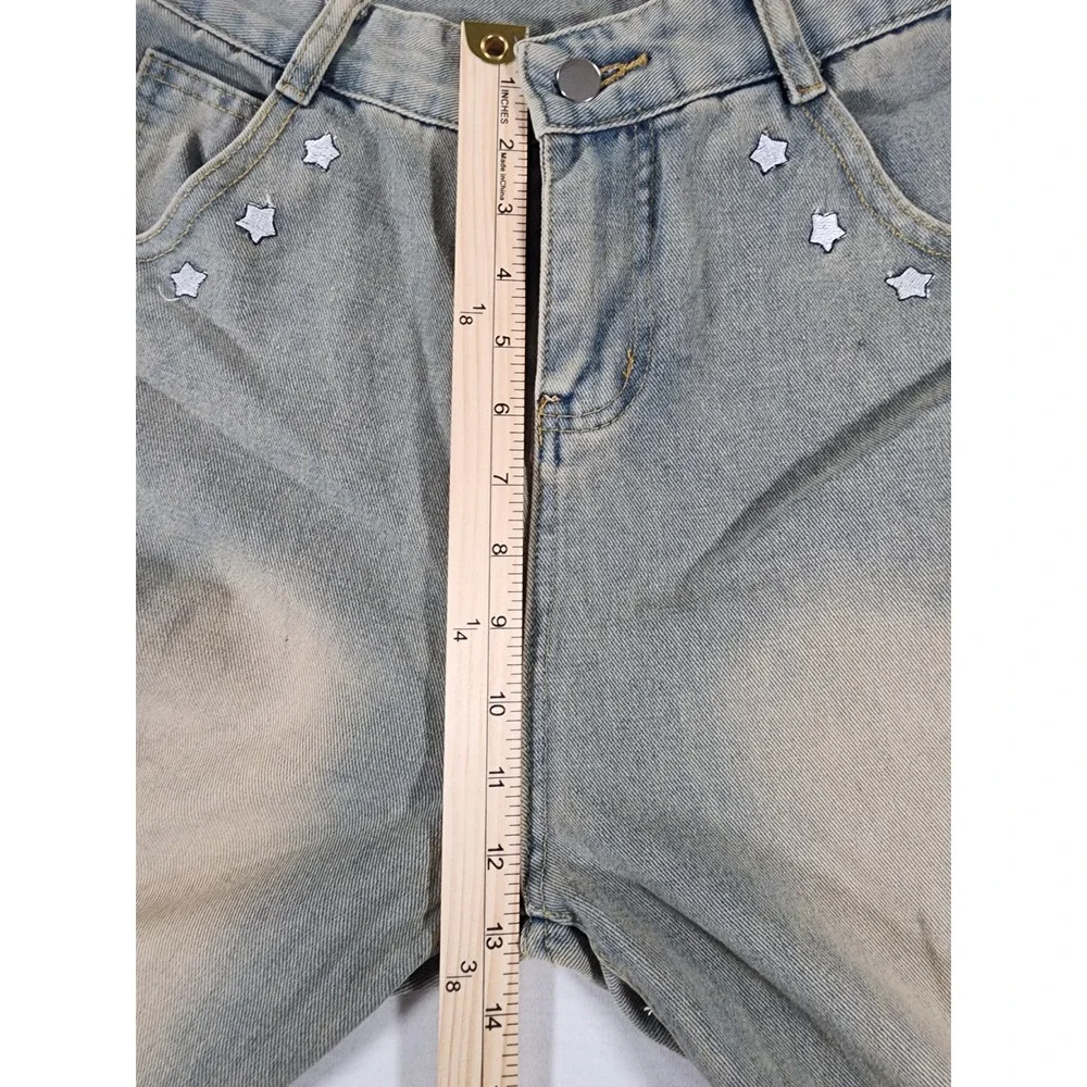 Unbranded Star Patch Jeans 28x27 Blue Denim Distressed Raw Hem Streetwear Clout